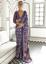 Satin Crape Blue Casual Wear Ajarkh Digital Print Saree